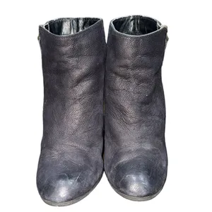 Women's Black Leather Ankle Heeled Boots Size‎ 5.5 thumbnail 3