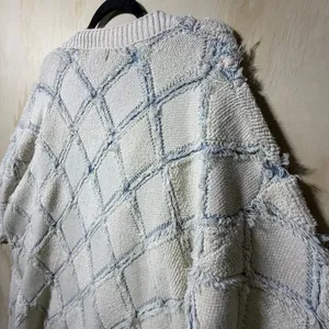 Gilded Intent Cardigan‎ Sweater L Blue Cream Chunky Knit Open Front thumbnail 10