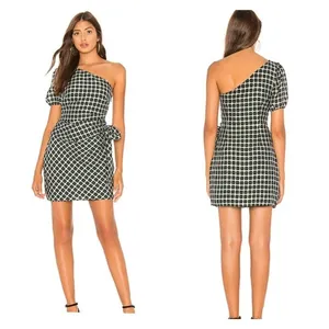 Tularosa One Shoulder Mini Dress Women's Size M‎ Green Plaid Wedding Guest thumbnail 4