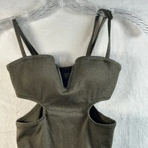 Aerie One Piece Full Coverage Swimsuit Olive Green Cutout V Neck XS‎ thumbnail 2