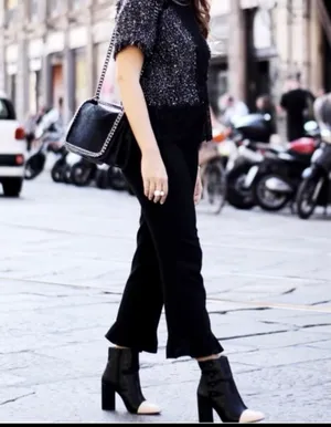 Zara Black High Heeled Ankle Boots with Cream Capped Toe thumbnail 7