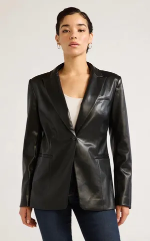 Windsor black faux leather blazer in size M #blazer #fauxleather thumbnail 1