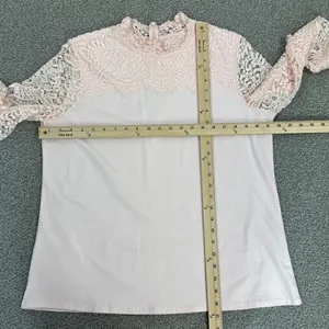 Bedford Fair Lace Sleeve Mock Neck‎ Shirt Pink Large Tee Coquette Victorian Soft thumbnail 12
