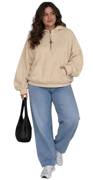 Simply Southern Pullover Hoodie Beige Half Zip Tan NWT Size XXL thumbnail 1