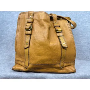 Vintage Fossil Mustard Yellow Pebbled Leather Tote Bag Brass Key Charm Boho thumbnail 8