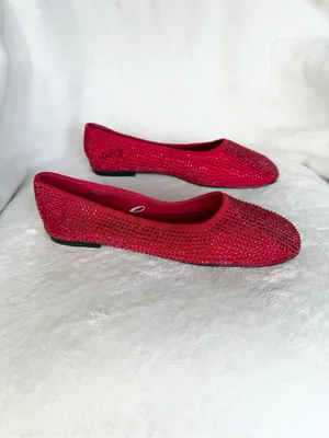 H&M Women's Red Crystal Embellished Ballet Flats 6 NWOT thumbnail 2