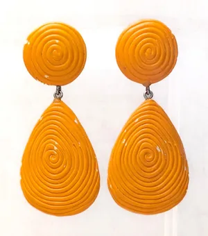 Vintage Clip On Earrings Extra Large Orange Dangle Drop Orange - Fair Condition thumbnail 1