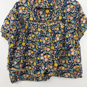 Crafted by Mahogany Pajamas Womens XL Blue Floral Print Cotton Short Sleeve Set thumbnail 5