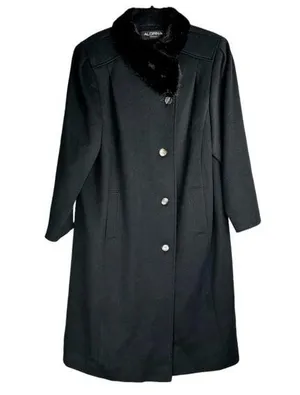 Vtg ALORNA 100% Wool Long Fur Collar Jacket Overcoat thumbnail 1