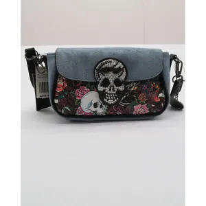 Ed Hardy Blue Suede Skull Floral Tattoo Crossbody Bag NEW thumbnail 10