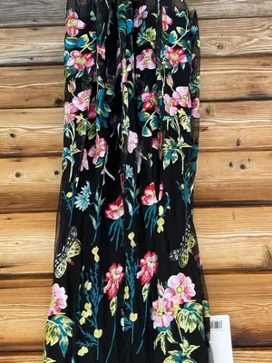 NWT Mac Duggal Embroidered Floral Plunge Neck Trumpet Gown Black Multi Size 10 thumbnail 15