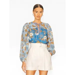 Ulla Johnson Joanie Top Lapis Blue Bird Floral Print Puff‎ Sleeve Flowy Blouse S thumbnail 4