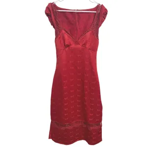 Free People Foolish Heart Midi Dress S Red Bow Jacquard Lace Romantic Coquette thumbnail 2