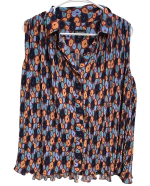 Wildfang Empower Plissé Boxy Button Up Pleated Blouse Oversized Retro Mod Small thumbnail 1