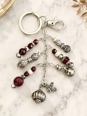NEW One of a Kind Crimson Bloom Handmade Beaded Bag Charm Keychain (#28) thumbnail 1