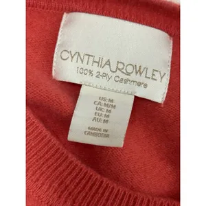 CYNTHIA ROWLEY 100% 2- PLY CASHMERE Sweater Coral Red Stars Embellished Sz‎ M thumbnail 6
