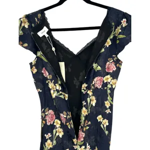 Bohme Floral Cap Sleeve Maxi Navy Blue Lace Autumn Wedding Guest Dress‎ Feminine thumbnail 5