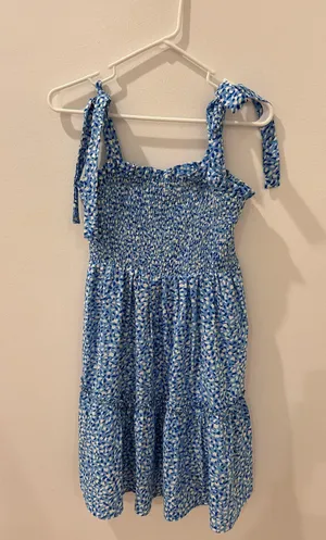 blue and white smocked dress thumbnail 1