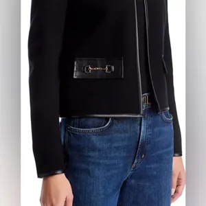 Sioni Faux Leather Trim Blazer Jacket NWT Size Medium Black Gold Accents thumbnail 4