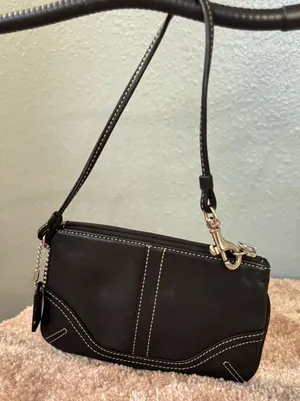 Coach Black Leather Small Wristlet with Stitching thumbnail 1