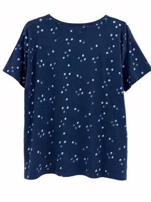Madewell Navy Blue Polka Dot Linen Blend Short Sleeve Tee Women’s Medium thumbnail 3