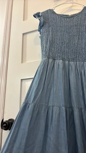 Blue Maxi Dress Ruffle Sleeves Sinched Top thumbnail 6