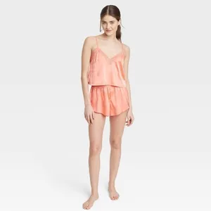 Colsie Women's Satin Lace Trim Tank and Shorts Pajama Set Size XS thumbnail 2