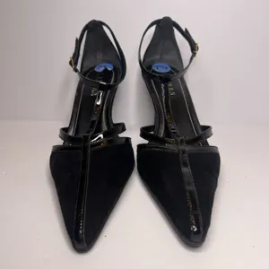 Vintage Y2K Lauren Ralph Lauren Winona Heels 7.5B Black T Strap Pointed Toe thumbnail 10