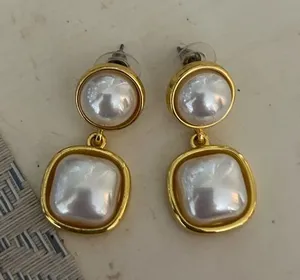 Elegant Gold and Pearl Drop Earrings thumbnail 1