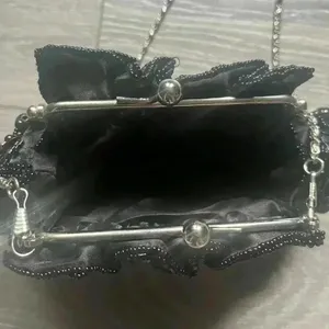Vintage Style Black 20s Flapper Beaded Bag Removable Silver Strap Costume Party thumbnail 2