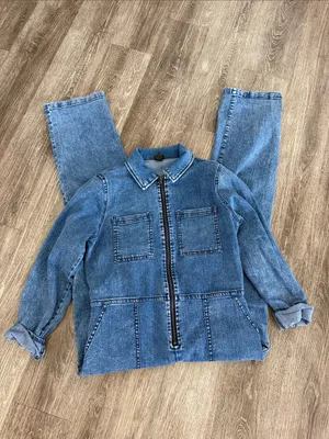 Wild Fable long sleeve denim western one piece collared jumpsuit zip front XS thumbnail 6