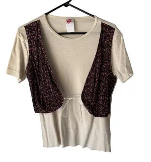 NO Boundaries Vintage 90s Large Ivory Cream Floral Vest Layered Cottagecore Boho thumbnail 1