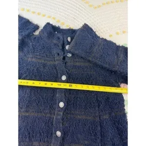 Free People Fuzzy Stripe‎ Button Front Cardigan Blue Olive Green Women's S thumbnail 6