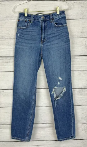 Abercrombie & Fitch The Mom High Rise Curve‎ Love Jeans Size 26 / 2 Distressed thumbnail 1