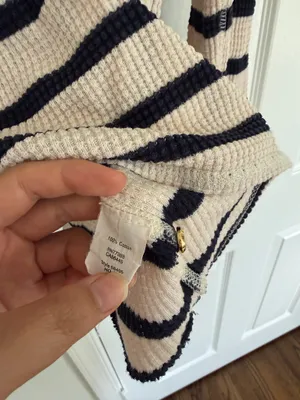 J. Crew Womens Waffle Thermal Henley Top Shirt Striped Blue Ivory Gold Button M thumbnail 7