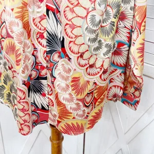 Jodifl Boho‎ Printed Satin Button Up Blouse Shirt Orange Multi Large thumbnail 7