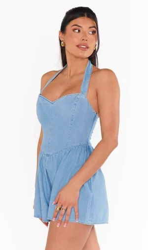 SHOW ME YOUR MUMU Romee Romper In Sky Indigo thumbnail 10