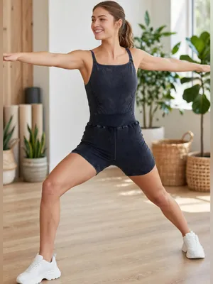 Free People Good Karma High Neck Runsie Ice Black Wash Romper Size M thumbnail 1