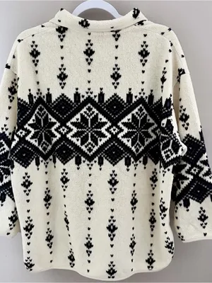Eddie Bauer 90s Vintage Fleece Pullover Sweater Jacket Snowflake Fair Isle Large thumbnail 2