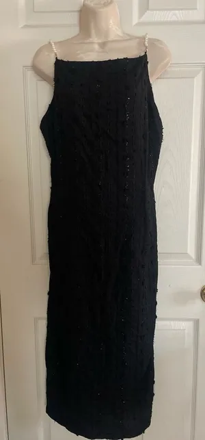 NWT Rihoas Elegant Black Sleeveless Dress With Pearl Detail Straps XL‎ thumbnail 1