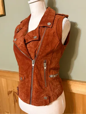 BLANKNYC Rust Suede Leather Moto Biker Vest XS thumbnail 3