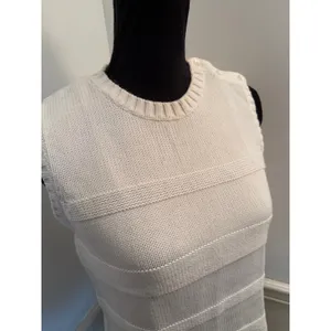 Vintage Talbots Cotton Knit Sweater Tank White Button Shoulder Textured Preppy thumbnail 2