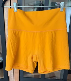 Aerie offline biker shorts high rise no front seam neon tangerine thumbnail 1