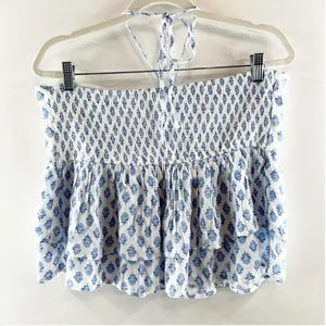 Hollister Tiered Halter Babydoll Tank Top White Blue XL thumbnail 6