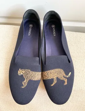 VIVAIA Audrey Round-Toe Embroidered Loafers Leopard Embroidery Size 43 thumbnail 1