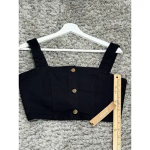 Reformation Chrissy Denim Crop Top Black Women’s Size 8 Button Front Tank NWT thumbnail 8