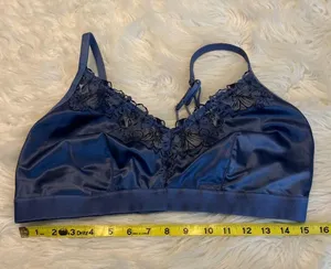 Aerie Blue Satiny Bra Size XL unpadded under wireless lace trim strappy back thumbnail 7