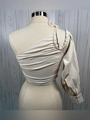 NWT WNTRMSE‎ Pippa One-Shoulder Long-Sleeve Crop Top in Vanilla, Size 6 thumbnail 6
