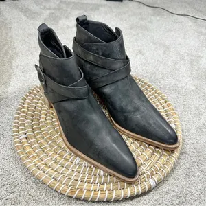 Free People Back Loop Ankle Cowboy Boots Pointed Toe Washed Black Western 40 thumbnail 2