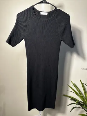N82. Everlane Black Ribbed Midi Knit Dress thumbnail 1